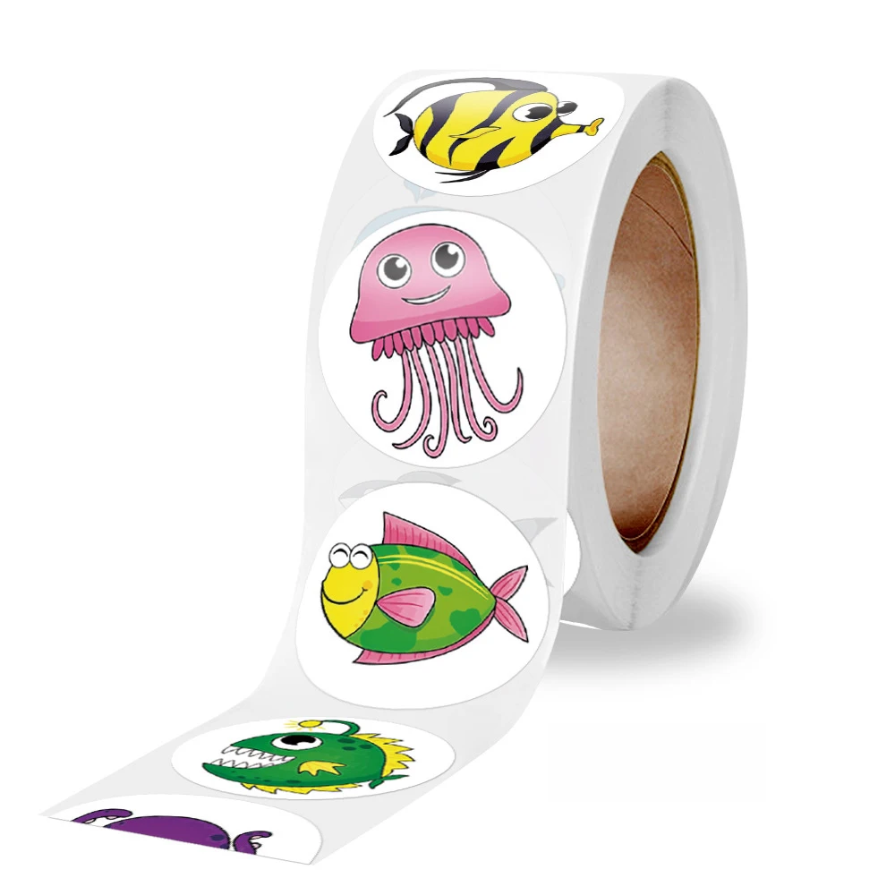 50-500pcs Cute Cartoon Sea Fish Stickers for Kids Children Reward Label Encouragement Scrapbooking Decoration Stationery Sticker