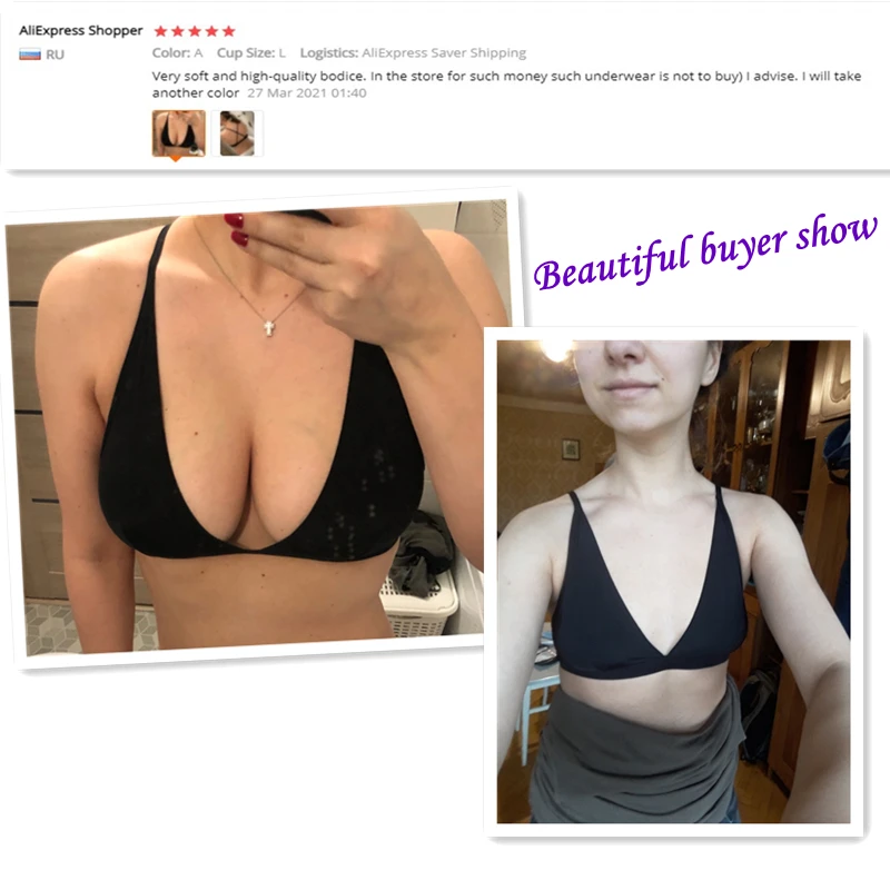 Sexy bikіni bralette Black V-Neck Bra Triangle Cup Top Wireless Bras Unlined Brassiere Soft Lingerie Thin Underwear For Women