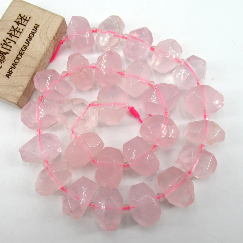 APDGG Natural Faceted Pink Rose Quartz Nugget Gemstone Loose Beads 15\