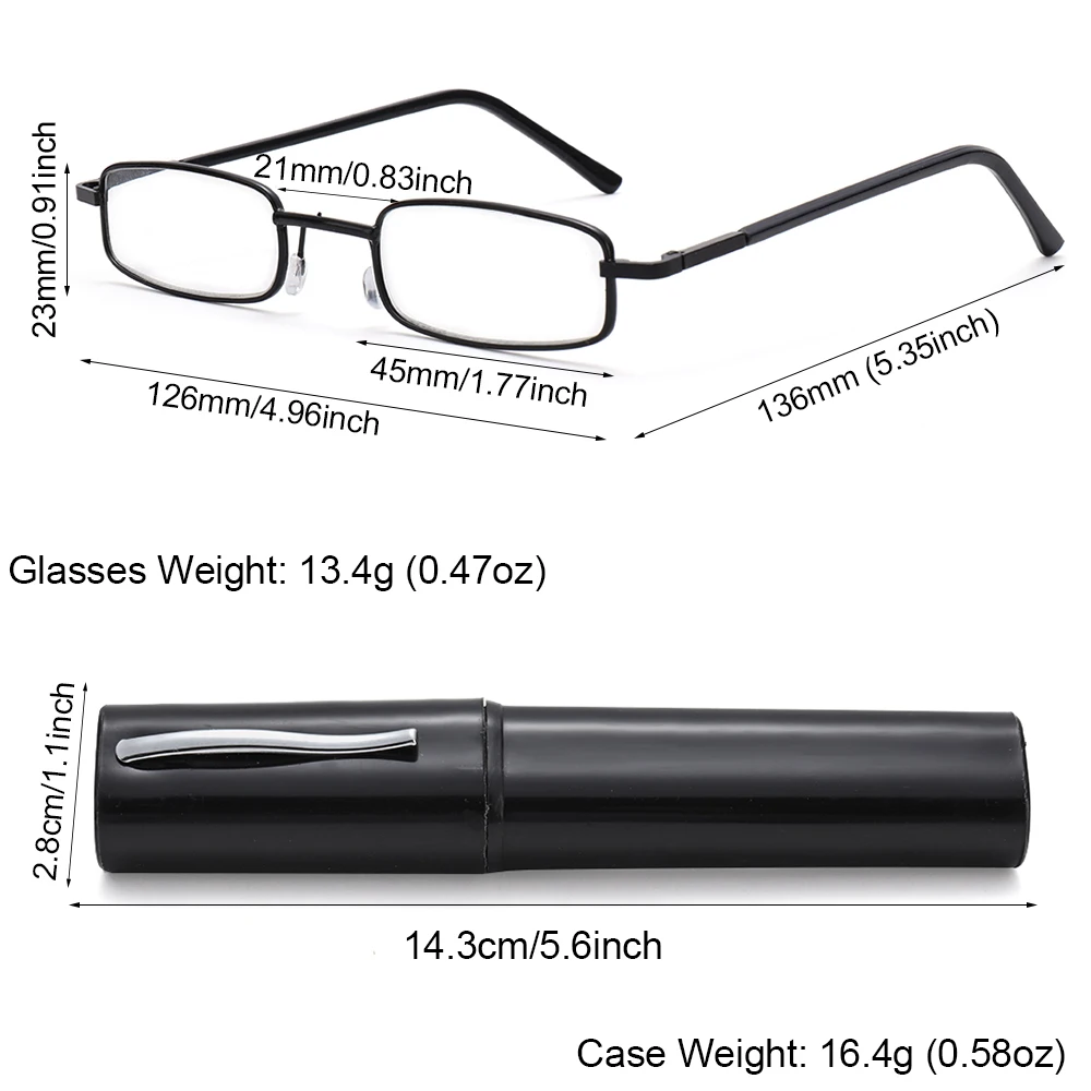 Slim Reading Glasses with Tube Case Portable Lightweight Readers Glasses for Men Women Mini Compact Anti-blue Light Eyewear