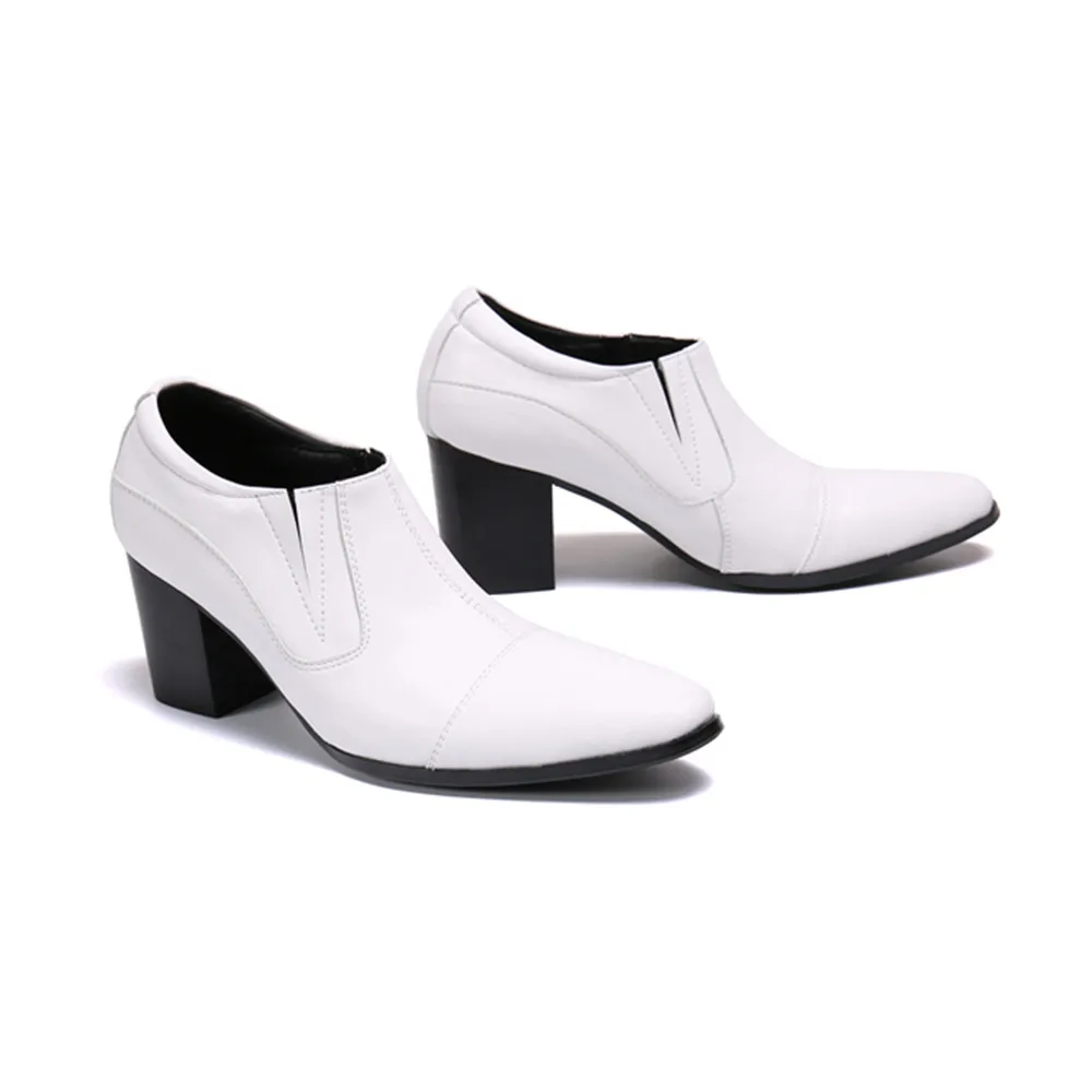 Fashion Men Mid Heel Slip on Shoes Solid Genuine Leather Wedding Dress Shoes Male Increase Height Business Office Shoes Big Size