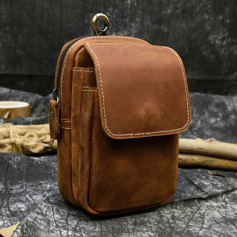 Lederen Heuptas Op Riem Mobiele Telefoon Zak Pouch Lederen Gsm Pouch Fanny Pack Zomer Mini Heuptas Mannen mannelijke
