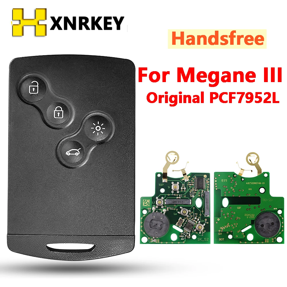 

XNRKEY 4 кнопочный чип 433 МГц PCF7952, умная карта памяти для Renault Megane 3 2008-2016, бесключевая система громкой связи