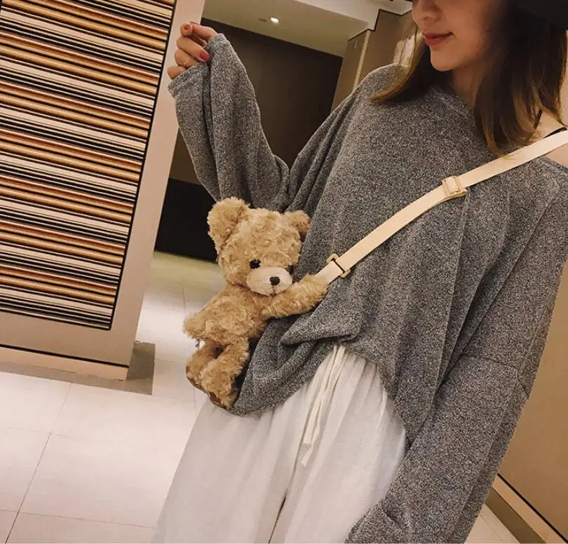 Teddy bear plush shoulder Messenger bag ladies 2019 sell cute cute shoulder Messenger bag female bear doll bag handbags women