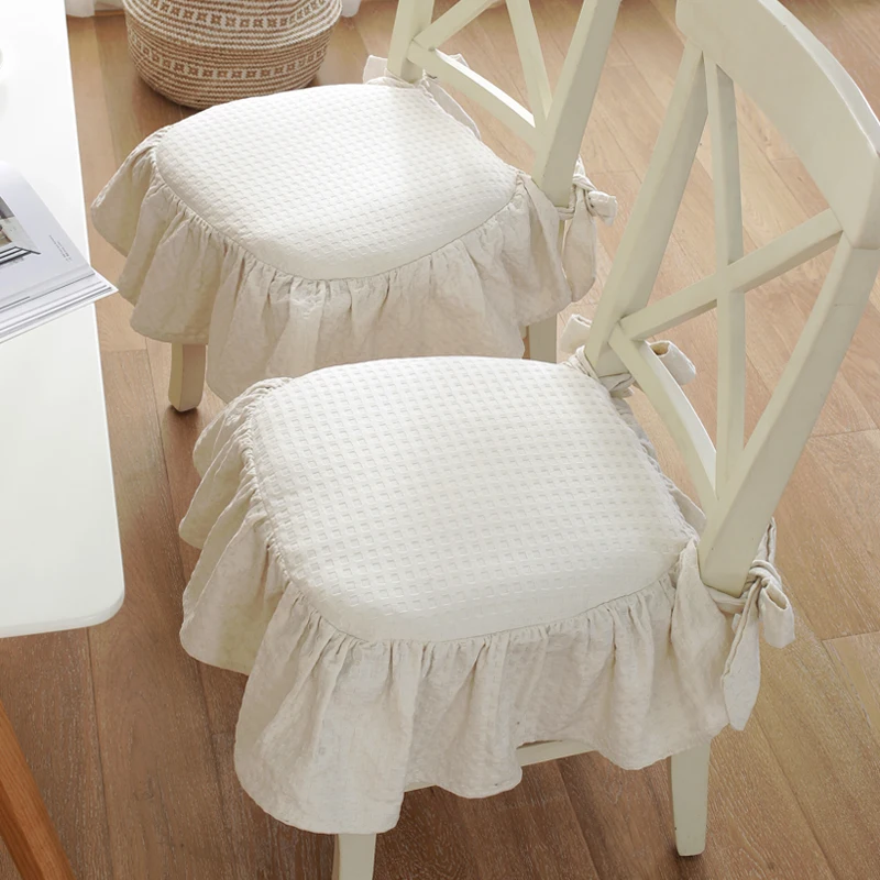 45x45cm white kahki princess frill cotton chair cushion seat mat breathable walf checks dinning chair mat