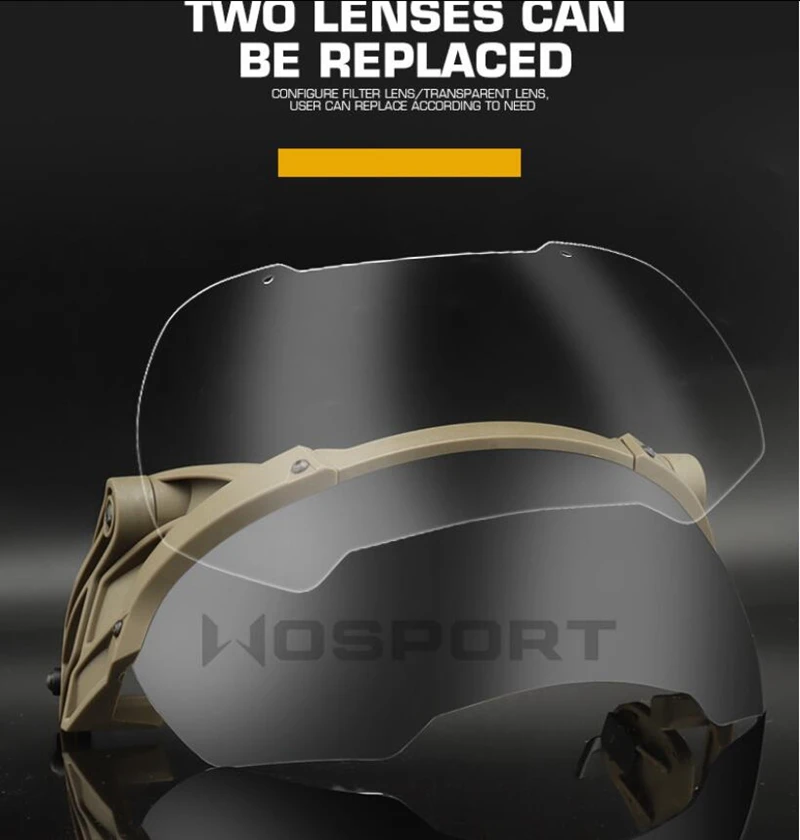 Tactical Helmet Flip Goggles Hunting Outer Suspension Helmet Windproof Waterproof Eye Protective Goggles Anti-frog Glasses