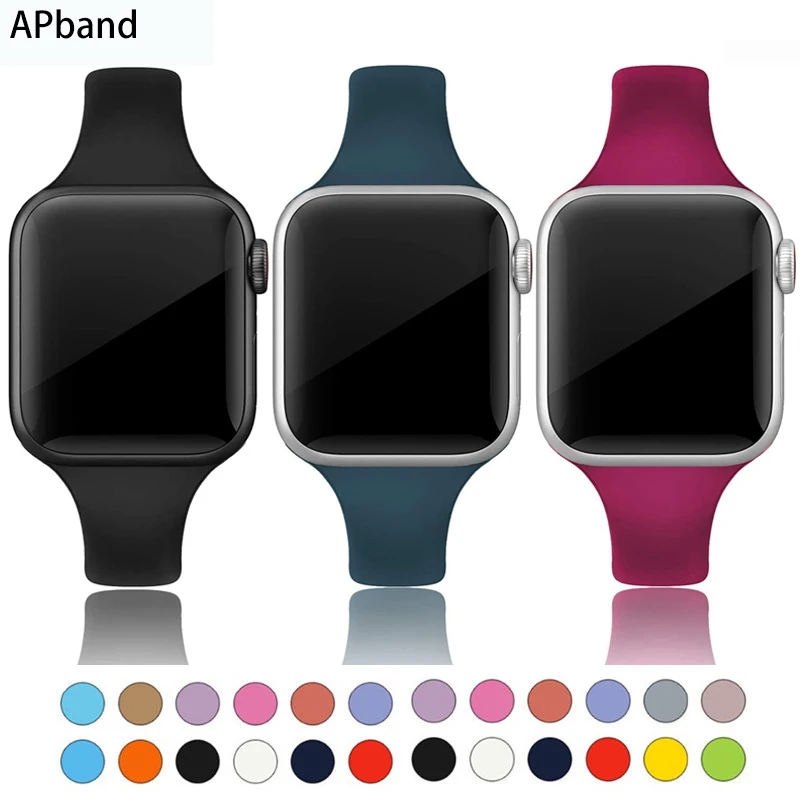 Slim strap For Apple watch band 38mm 44mm 40mm 42mm Silicone wrsit women belt bracelet iWatch serie 3 4 5 SE 6