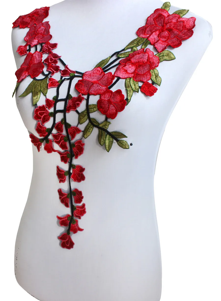 2piece Purple Tone Lace Multicolours Floral Embroidered Peony Collar Neck Venise Applique Trimming Sewing Accessories T1335