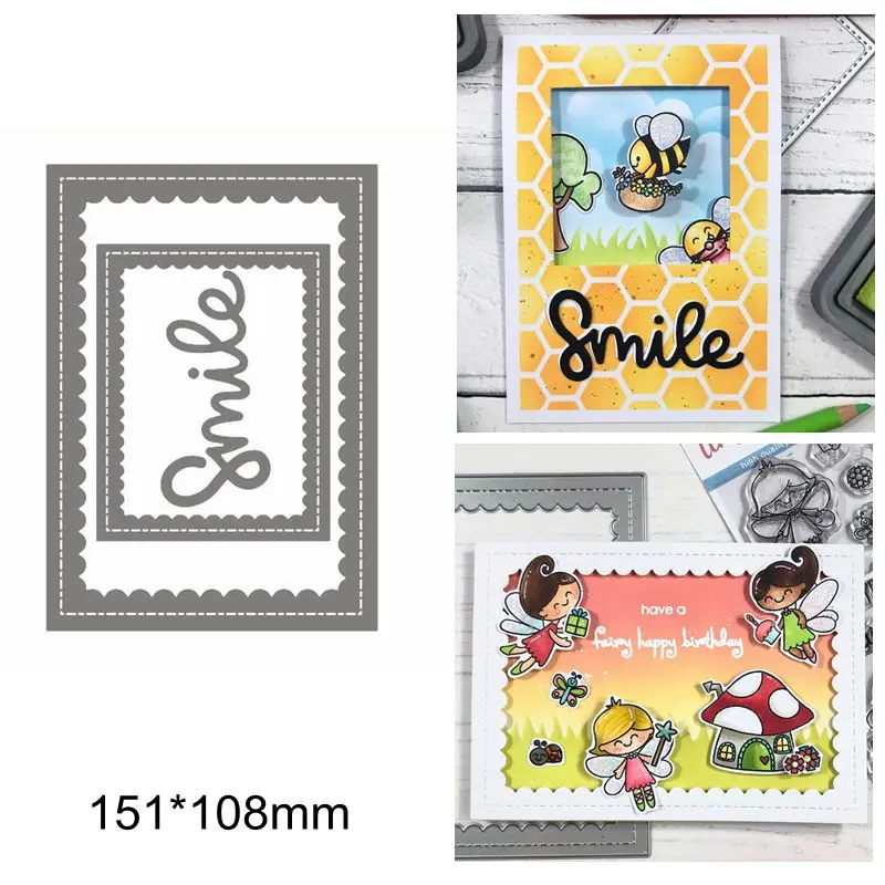 

Smile Letter Words Alphabet Square Frame Layered Hollowed Metal Cutting Dies Make Cards Scrapbook Craft DIY Handmade New Die Cut