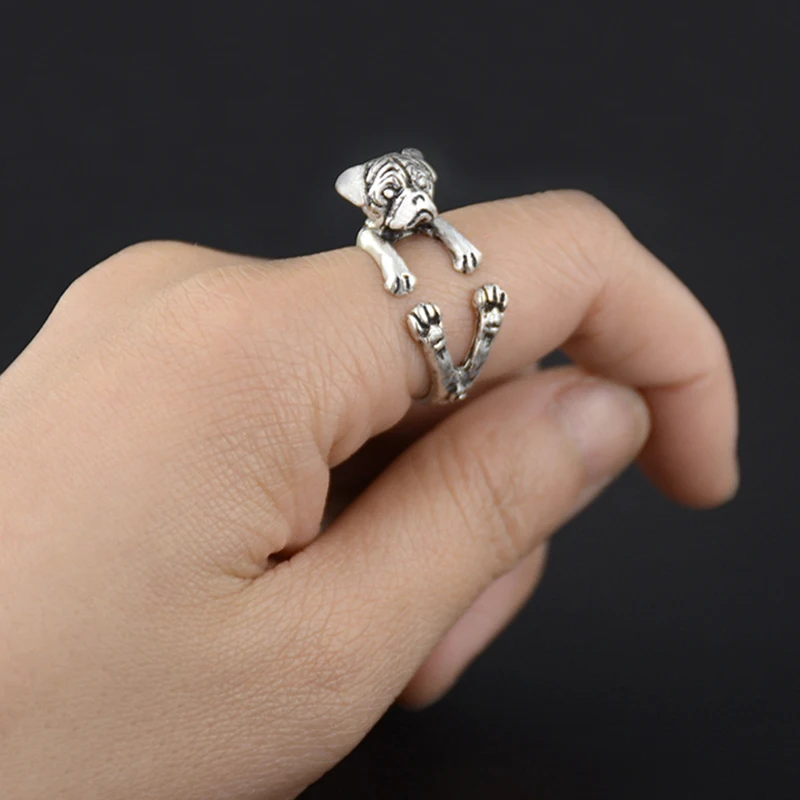 New Vintage Doho Tiny Pug Dog Ring Men Hippie Brass Knuckle Animal Anillos Love Puppy Anel Rings For Women Girls Fashion Jewelry