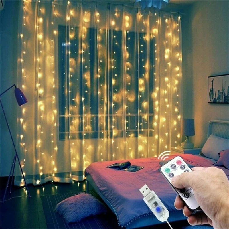 3M Led Gordijn Garland Usb String Lights Fairy Festoen Met Afstandsbediening Kerst Bruiloft Vakantie Nieuw Jaar Decoratie 2022 Voor thuis