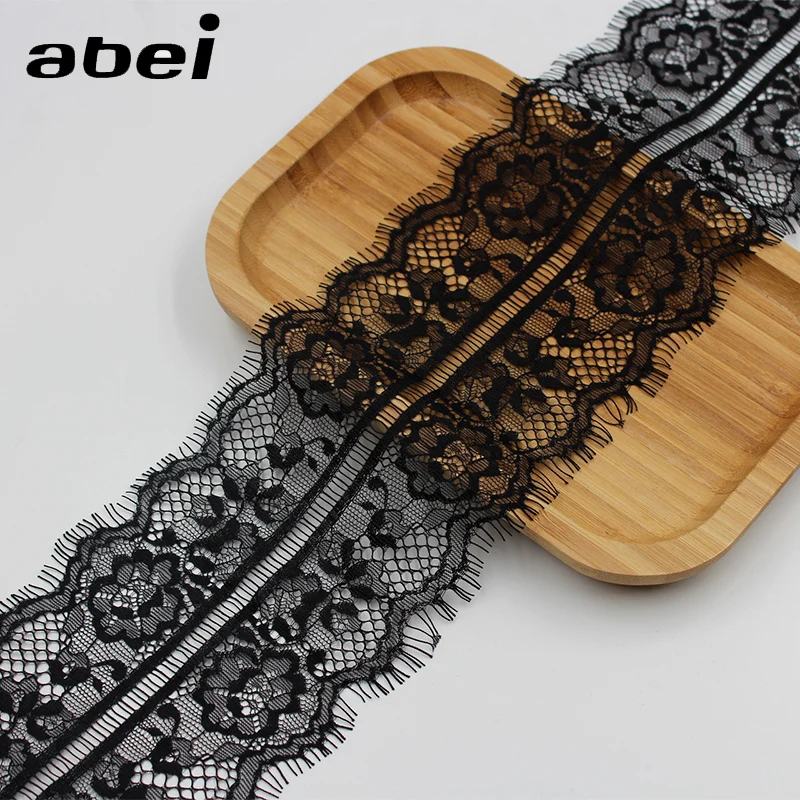 3yards/lot 12cm French Eyelash Lace Trims Black Ribbon for DIY Garments Accessories Handmade Fabric