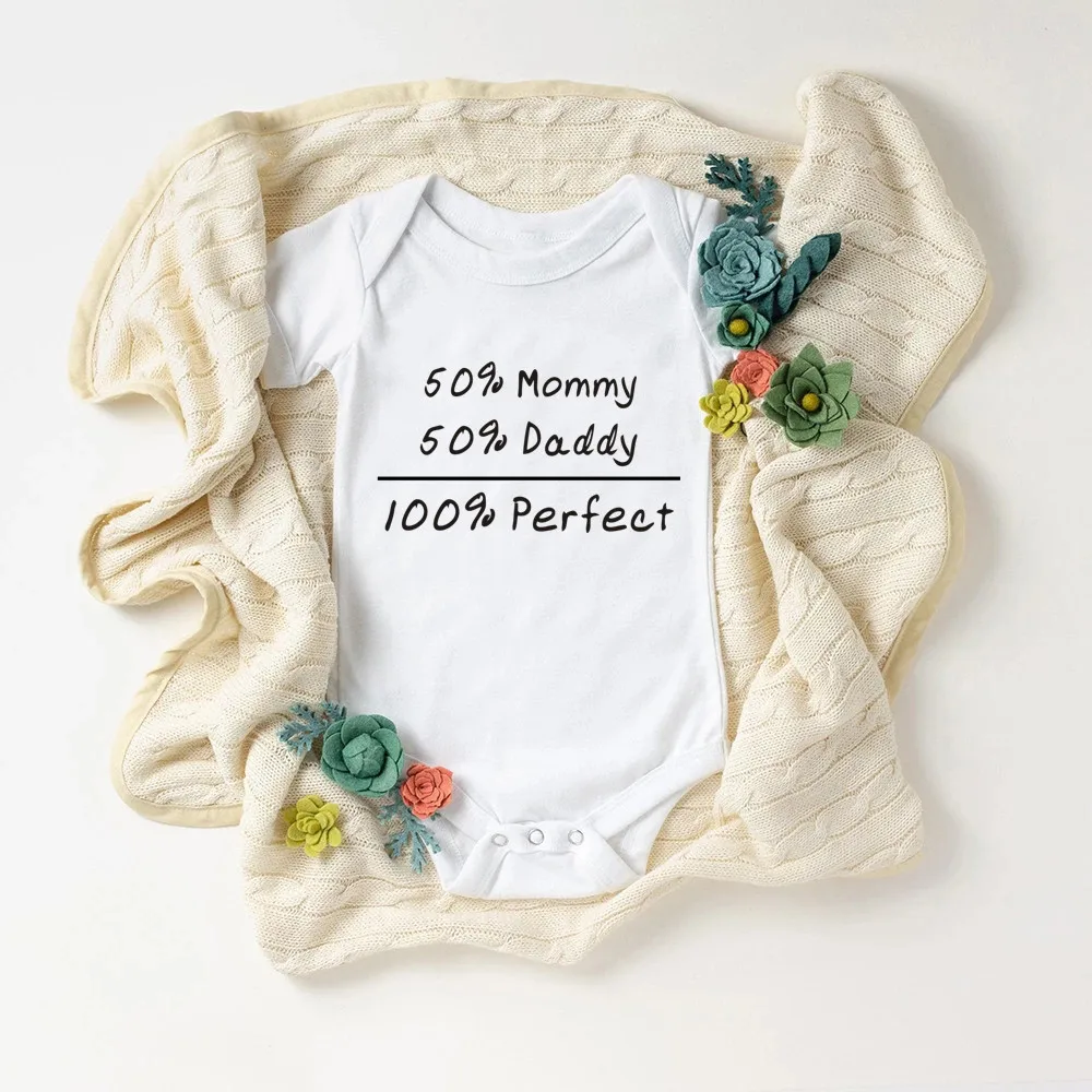 

Cute Infant Newborn Baby Boys Girls 50%mommy+50%daddy=100% Perfect Printed Baby Bodysuit Playsuit Baby Casual Outfits Clothes