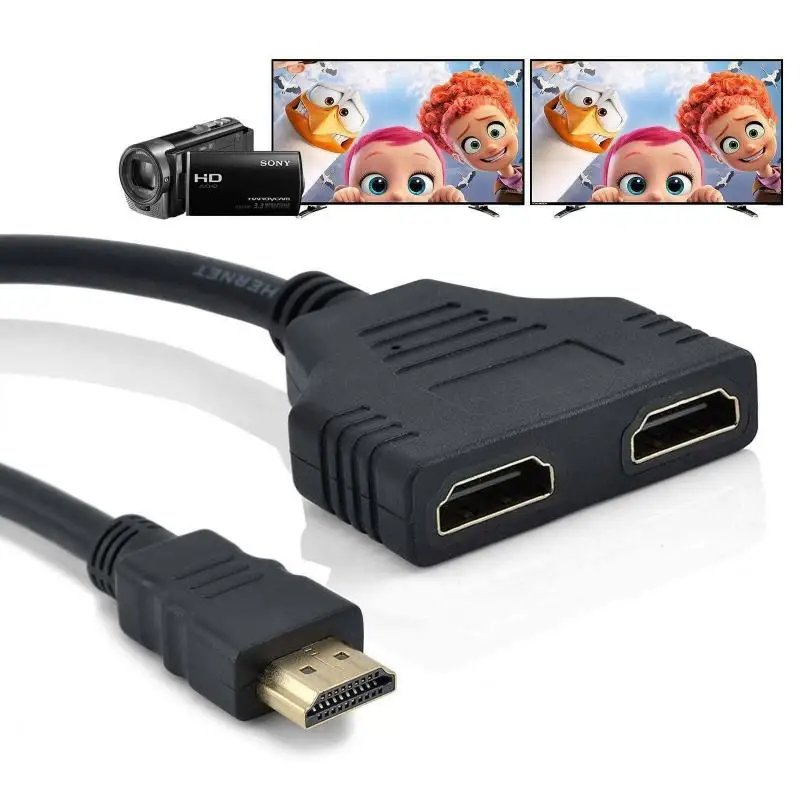 1PC HDMI Splitter 1080P HDMI Male To Double Female Adapter Cable 1 In 2 Out HDMI Converter Connect Cable Cord For games, video