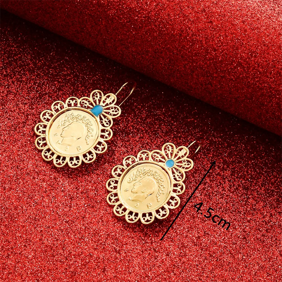 Gold Color Iran Coin Dangle Hoop Earrings For Women Iranian Arab Middle East Jewelry