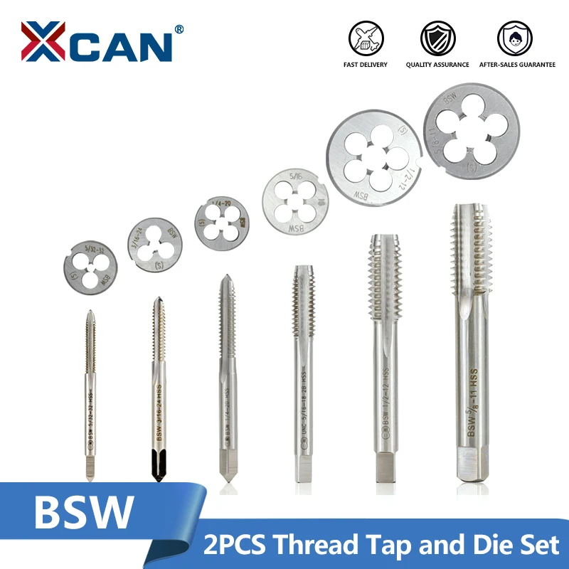 XCAN 2pcs Toccare e Die Set di Filettatura Tap Drill HSS Destra Mano Plug Tap Die BSW 5/32-32 3/16-24 5-16-18 1/4-20 1/2-12 5/8-11