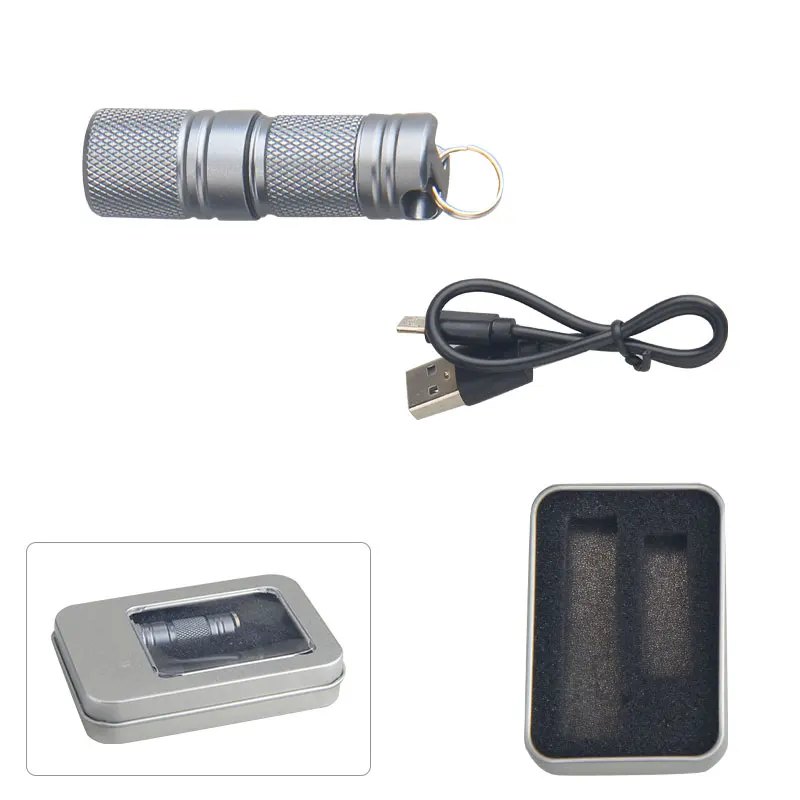 Mini Pocket XPE LED Flashlight USB Rechargeable Waterproof White Light Keychain Torch Small Lanterna with 10180 Battery With Box