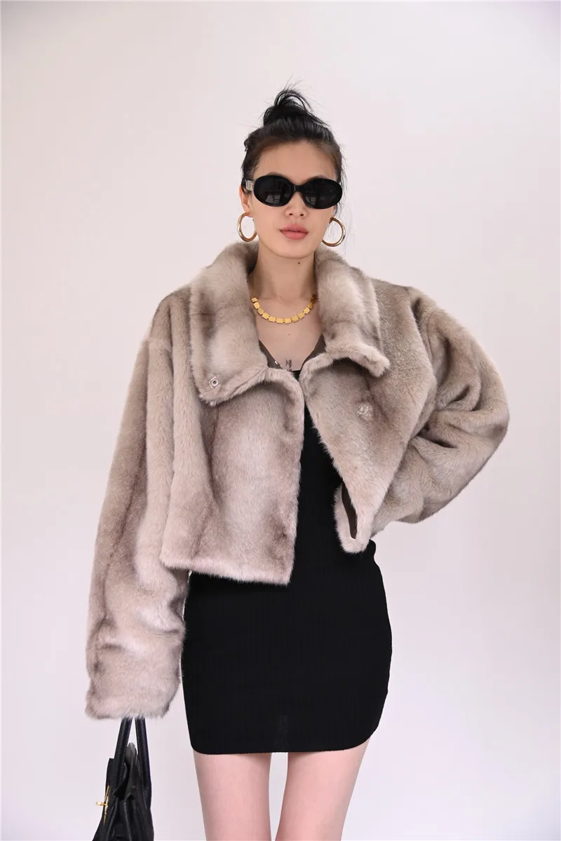 Luxury Faux Mink Fur Coat for Women, Cropped Fluffy Jacket Warm Short Overcoat Korean Winter Coat for Ladies Fake Fur Coat