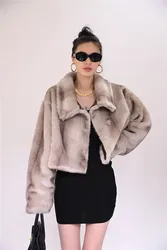 Cappotto di pelliccia di visone finto di lusso per le donne, giacca soffice corta cappotto corto caldo cappotto invernale coreano per le signore cappotto di pelliccia finta