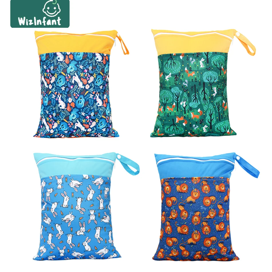 

W izInfant Wet Dry Bag With Two Zippered For Baby Diapers Nappies Waterproof Reusable 30*38cm Nappy Bag