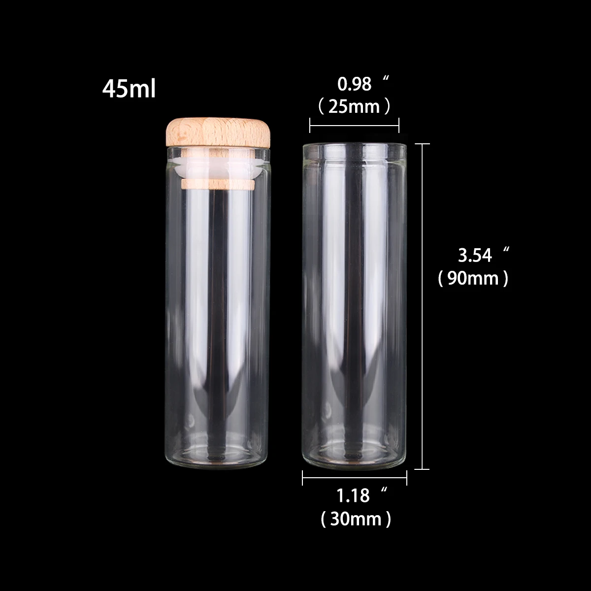 12pcs 45ml 30*90mm Clear Glass Bottles Jar Vials Terrarium with Wooden Lids Spice Message Bottles for DIY Art Crafts