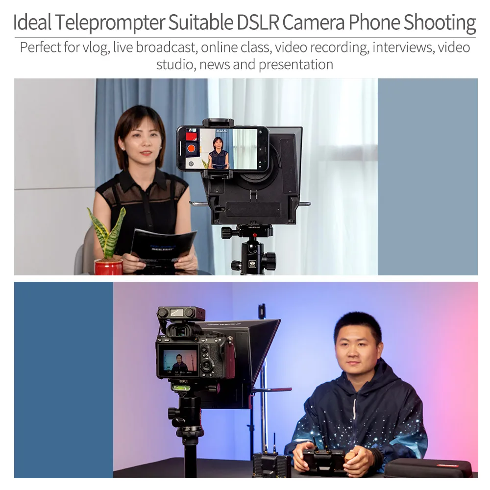 FEELWORLD TP2A มินิ teleprompter 8นิ้วแบบพกพารองรับใต้8 "สมาร์ทโฟนแท็บเล็ตแจ้งสมาร์ทโฟน DSLR กล้องบลูทูธ