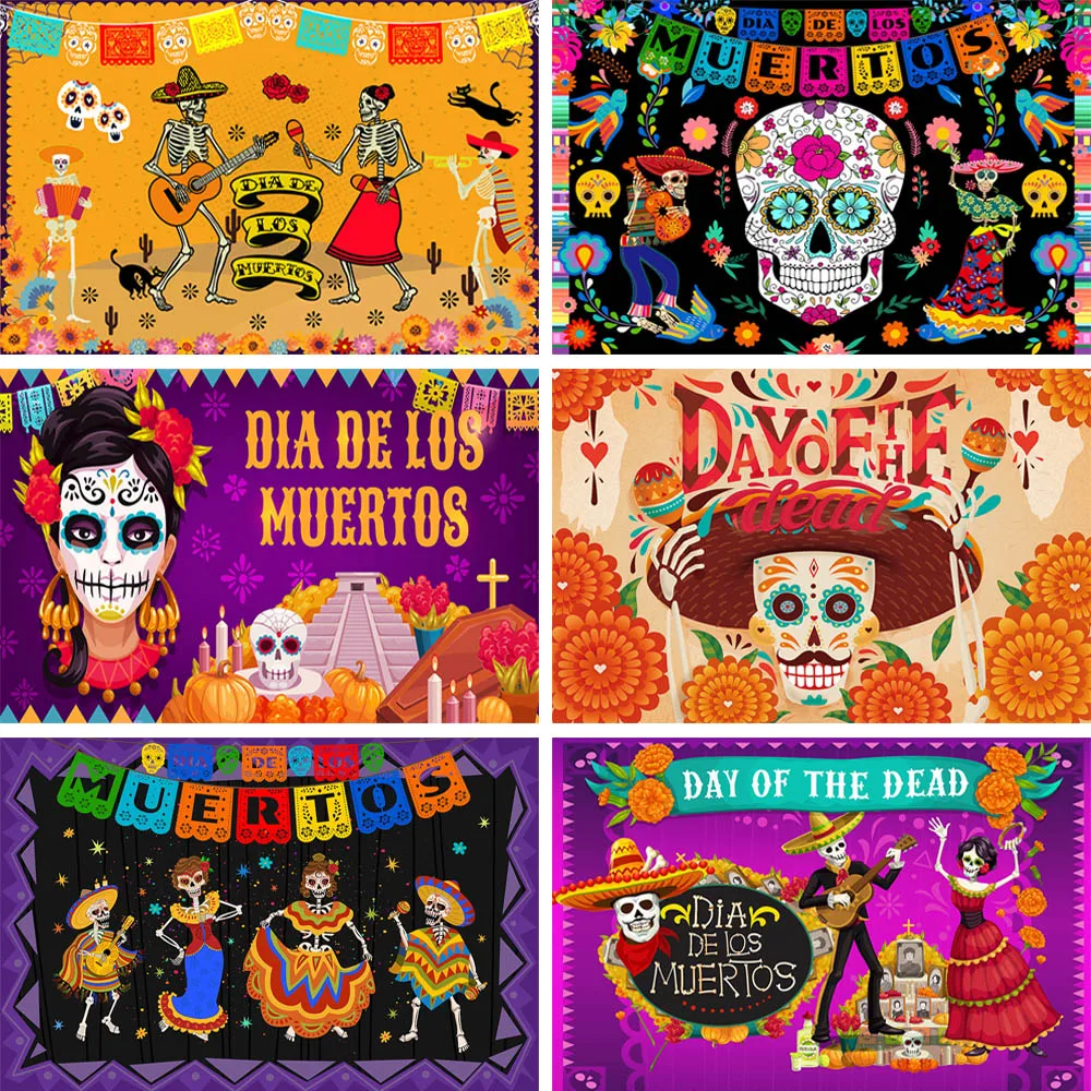 

Mocsicka Day Of The Dead Backdrops Mexican Sugar Skull Photography Background Dia De Los Muertos Dress-Up Party Decor Banner