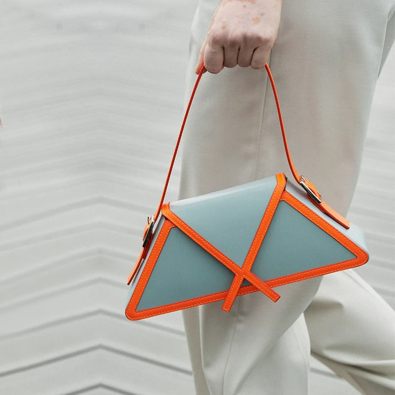 Bolso trapezoidal con paneles para mujer, bolsa de hombro de cuero de alta calidad, a la moda, de diseñador, de marca de lujo, 2022