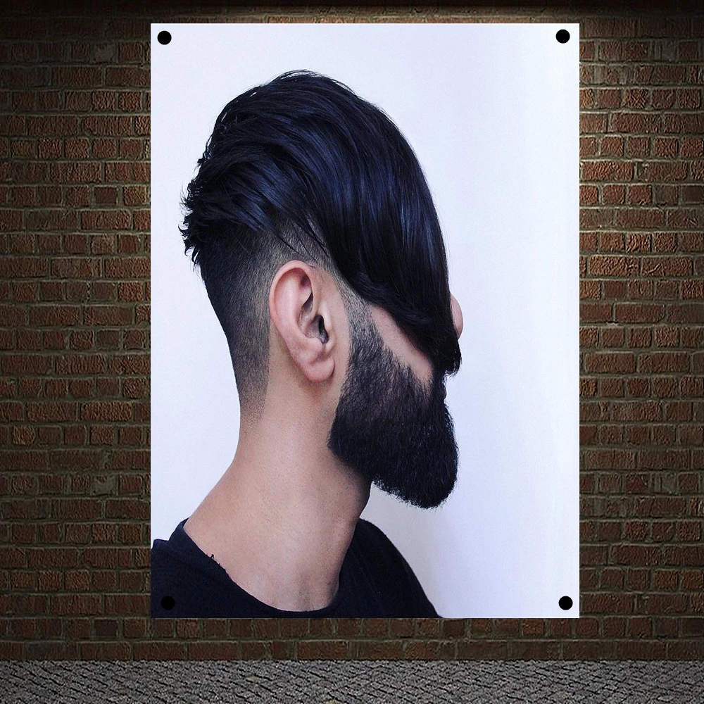 

Classic Pompadour Men's Beard Hairstyle Posters Retro Print Art Barber Shop Home Decoration Wall Chart Flag Canvas Painting E5