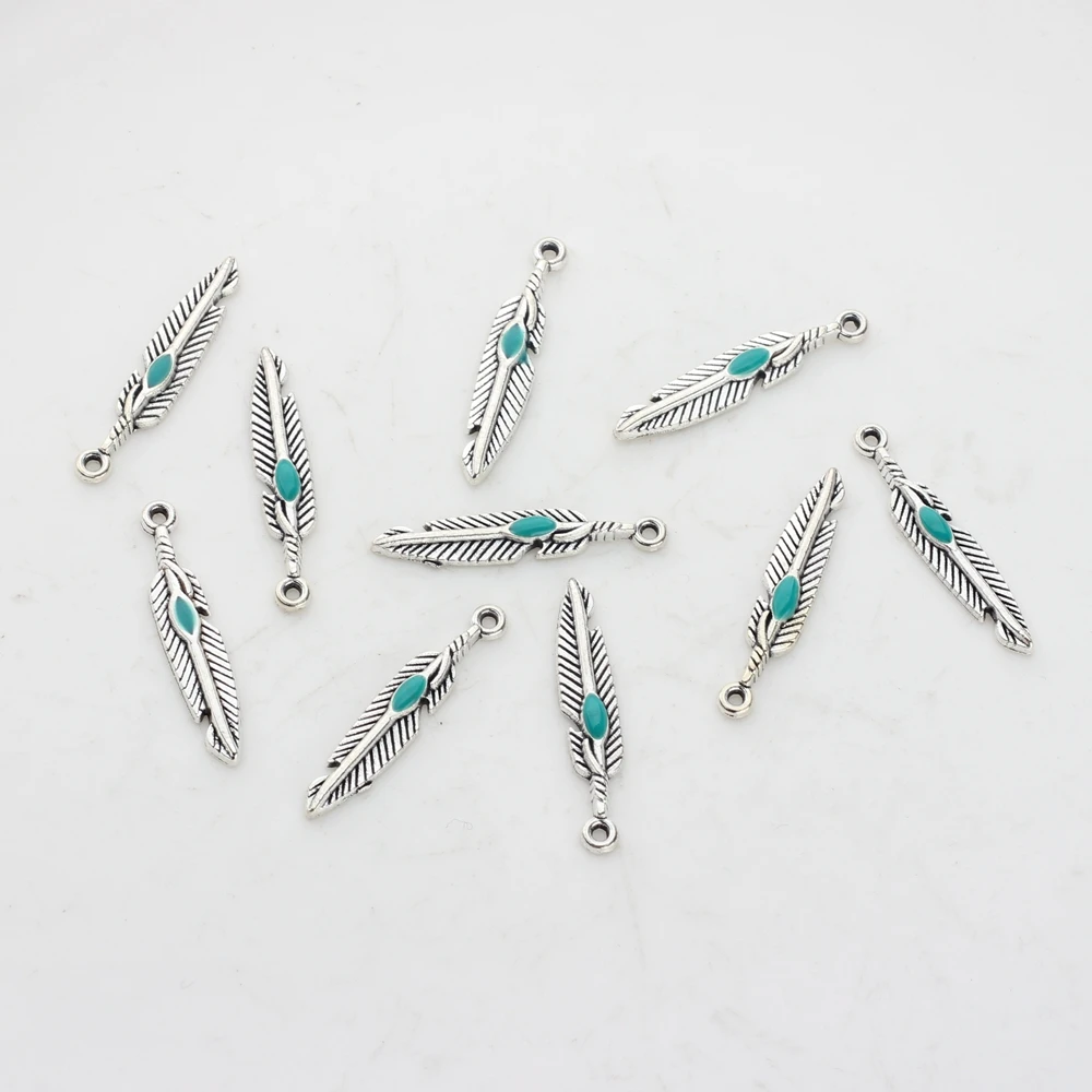 20pcs/lot 27*5MM Retro Zinc Alloy Mini Feather Charms Pendant For DIY Jewelry Necklace Tassel Making Accessories