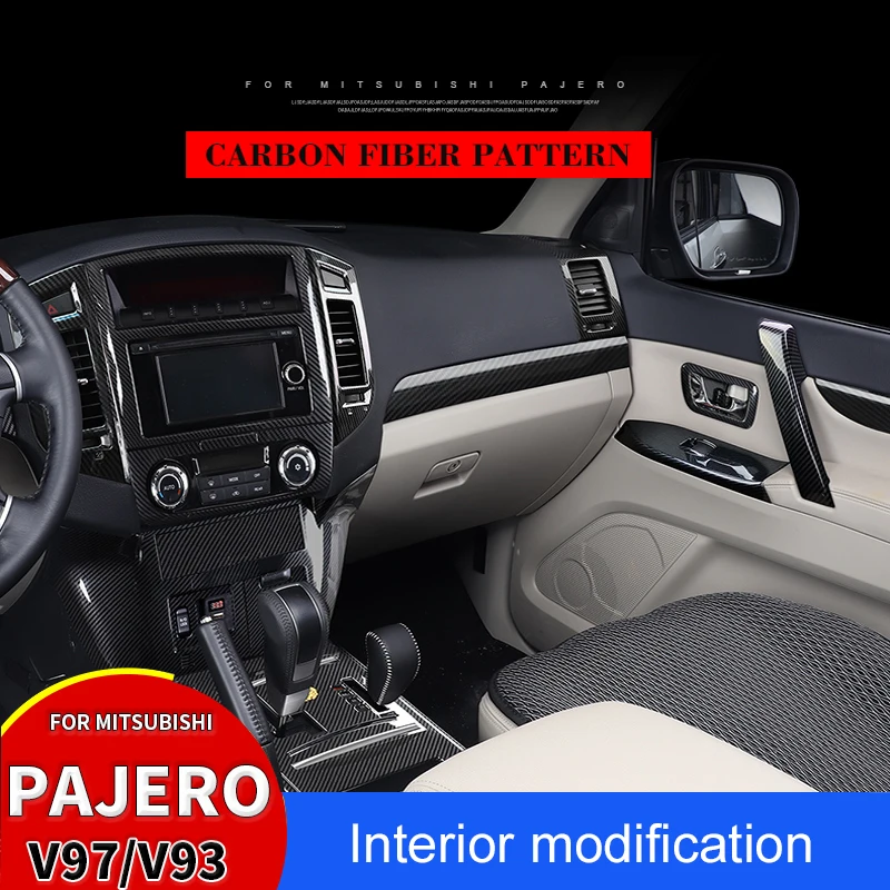 Autocollants de décoration intérieure de voiture pour Mitsubishi Pajero, fibre de carbone, modification intérieure, V97, V93