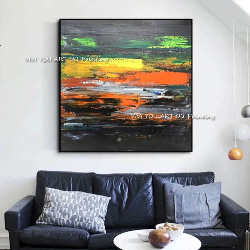 Handmade New Large dark color Abstract Modern Thick Oil Painting On Canvas Handpainted Textured Wall Art For family Decorate