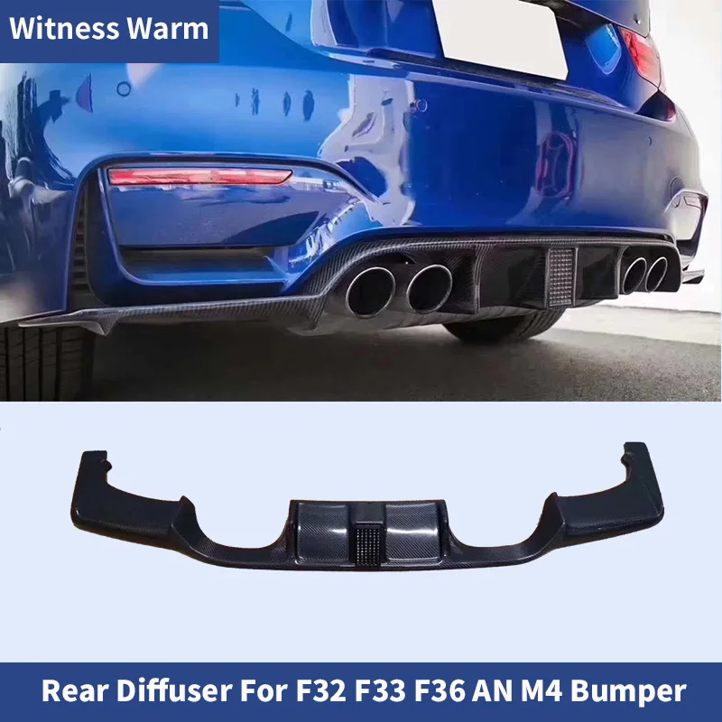 4 Series Car Bumper Lip Diffuser for Bmw F32 F33 F36 An M4 13-19 435 with Led Lights Four Outlet Carbon Fiber Rear Bumper Lip