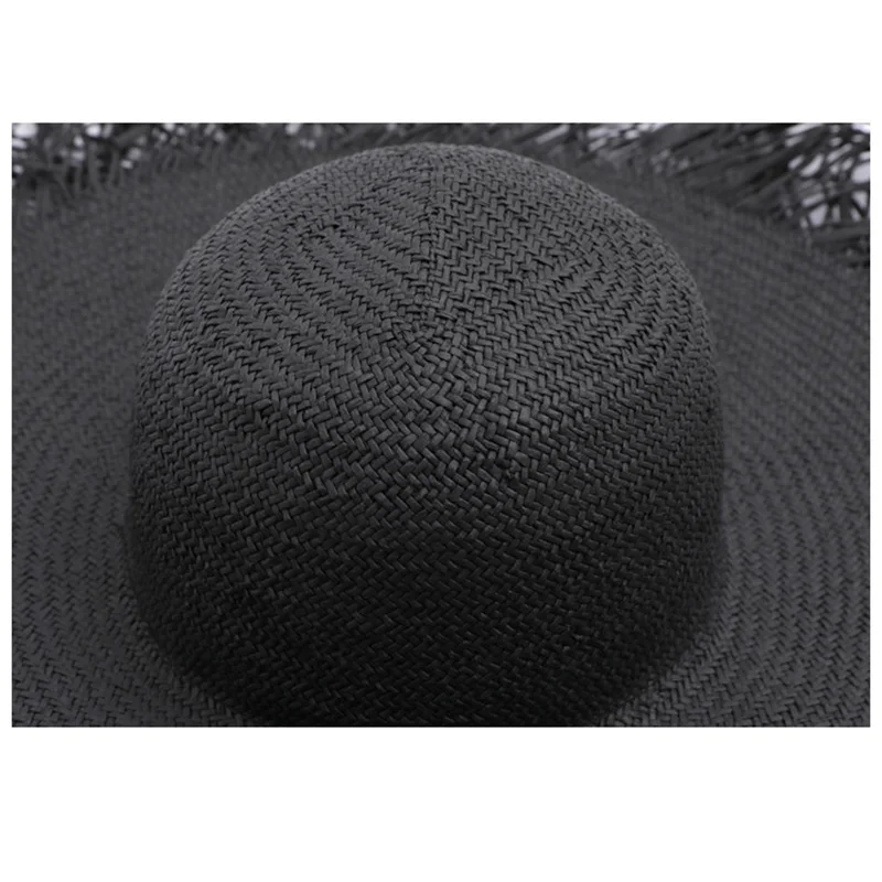 2021 High Quality Fashion Black White Large Women Straw Sun Hats Wide Brim Ladies Natural Raffia Panama Holiday Beach Sun Caps