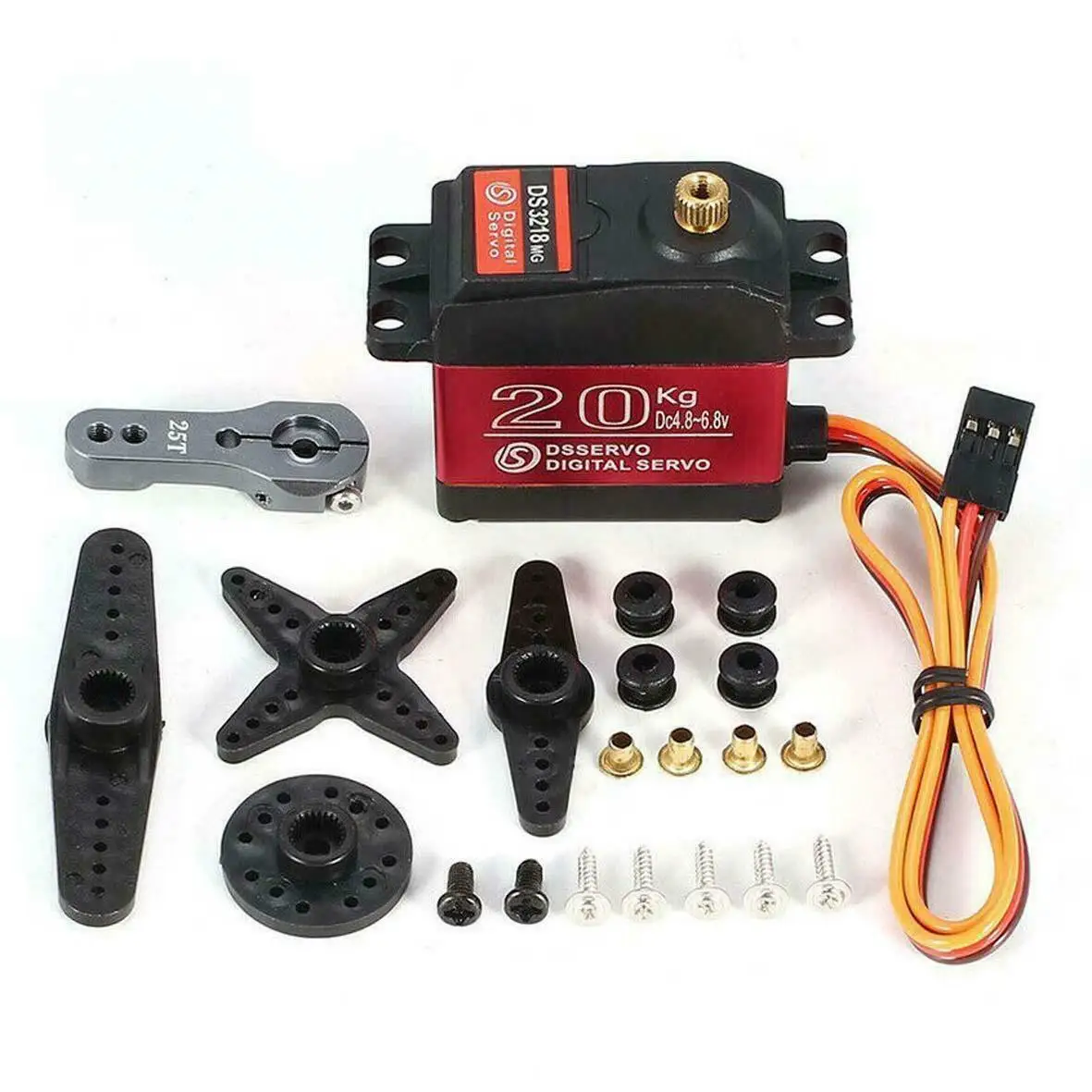 Servomotor digital ds3218mg 180 ° 270 °, engrenagem de metal, 20kg, à prova d'água, para robô de carros rc