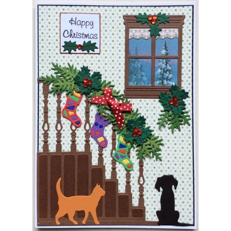 Christmas Window Stairs Dog Cat Metal Cutting Dies DIY Crafts Scrapbooking Card Album Photo Making Embossing Supplies 2020