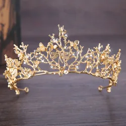 FORSEVEN Gold Color Tiaras Crown Baroque Style Bride Hair Jewelry Headpiece Shining Crystal Noiva Wedding Girls Hair Accessories