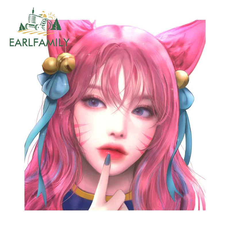 EARLFAMILY 13cm x 12.6cm for Ahri League of Legends Car Stickers Vinyl Sunscreen Decals Cute Laptop Bumper Decor Car Label