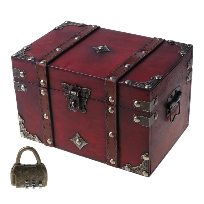 Retro with Lock Vintage Wooden Storage Box Antique Jewelry