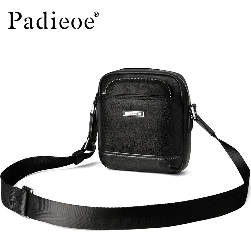 Padieoe genuine leather shoulder bag for man small high quality men crossbody bag black cow leather mini messenger bag man