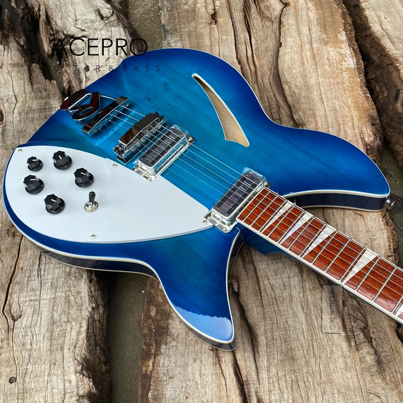 Semi Hollow Body 360 Electric Guitar, Tailpiece Bridge, Blue Color Guitarra, Rosewood Fingerboard, Free Shipping