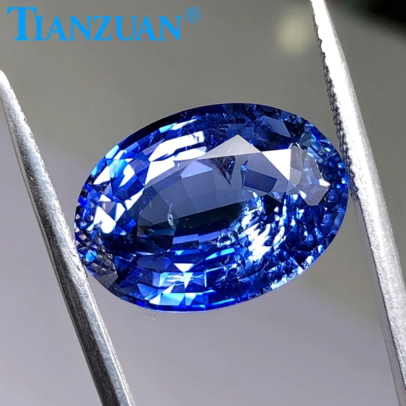 lab grown sapphire oval shape thailand cut Imitating Cornflower blue sapphire stone with inculsions synthetic loose stone