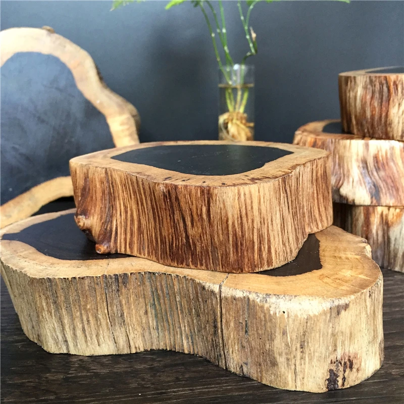 

1pcs Wood Coasters Table Cup Mat Kitchen Mat Pad For Bar Cocktail Length 22 -23cm & Height 3cm Noble Ebony Wood Slices Bar Tool