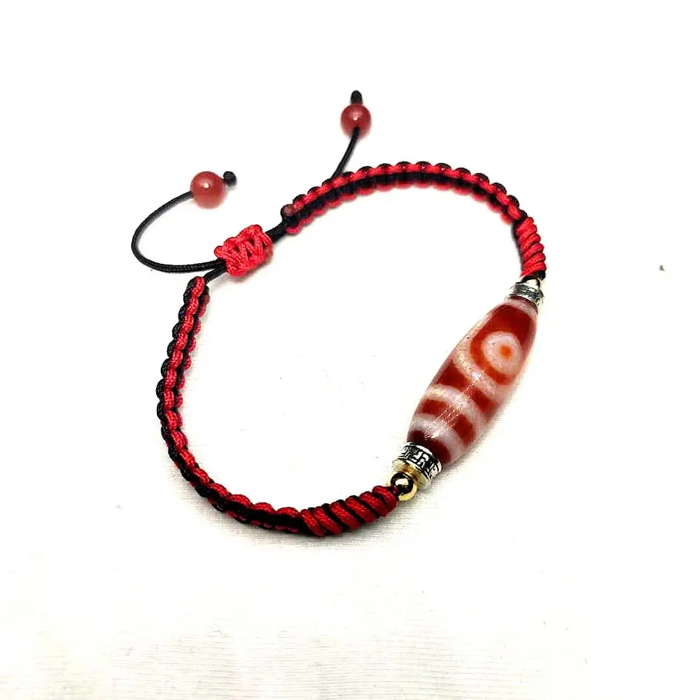 Handmade Ajustable Bracelet Agate 2 eyes Tibetan Dzi Bead Amulet Good Luck Red Color High Quality Free Shipping