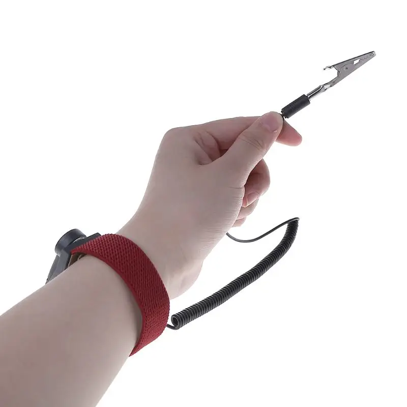 Correa muñeca antiestática, pulsera ajustable descarga con cable conexión a tierra, Clip cocodrilo