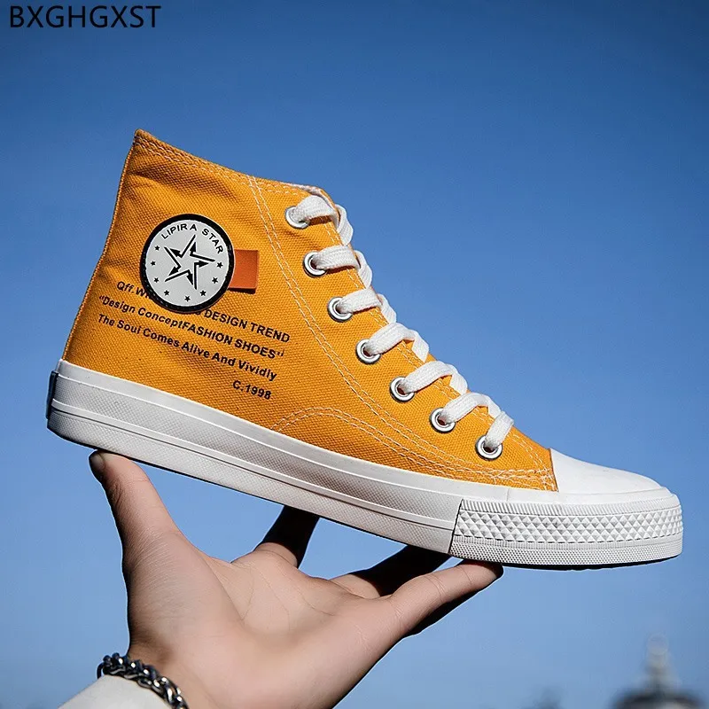 High Top Sneakers Men Casual Shoes Yellow Canvas Shoes Men Designer Vulcanize Shoes Men Мужская повседневная обувь Zapatillas