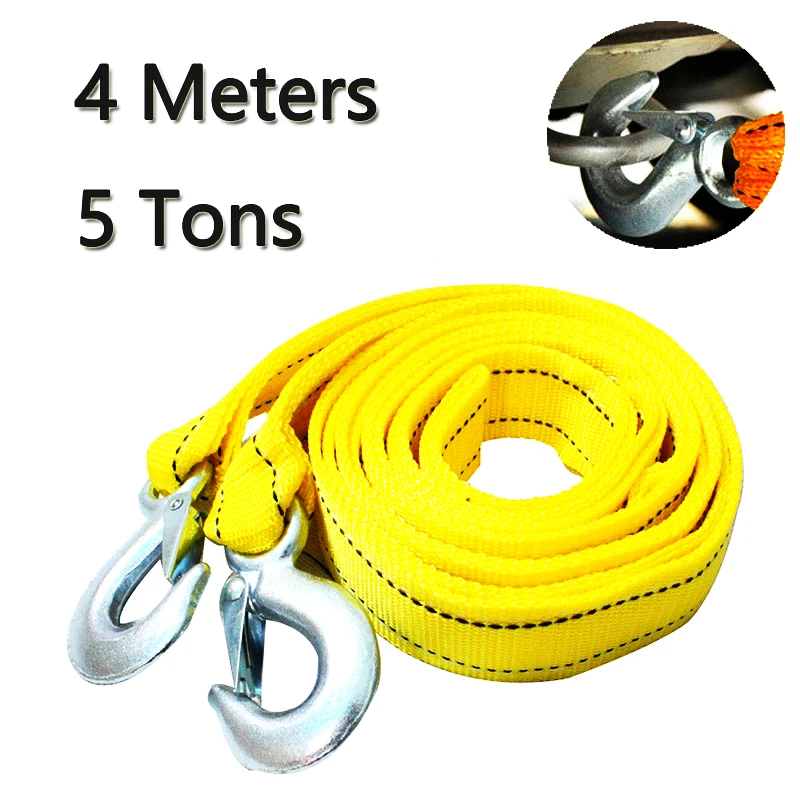 4M Heavy Duty 5 Ton Car Tow Cable Towing Pull Rope Strap Hooks Van Road Recovery Off-Road