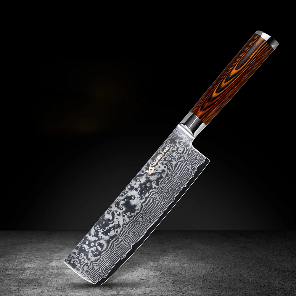 

BIGSUNNY 7" Nakiri Knife Vegetables Knife Premium High Carbon Damascus Steel with Pakkawood Handle