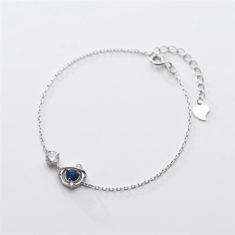 Sole Memory Planet Glitter Dreamy Blue Crystal Sweet Silver Color Female Resizable Bracelets SBR201