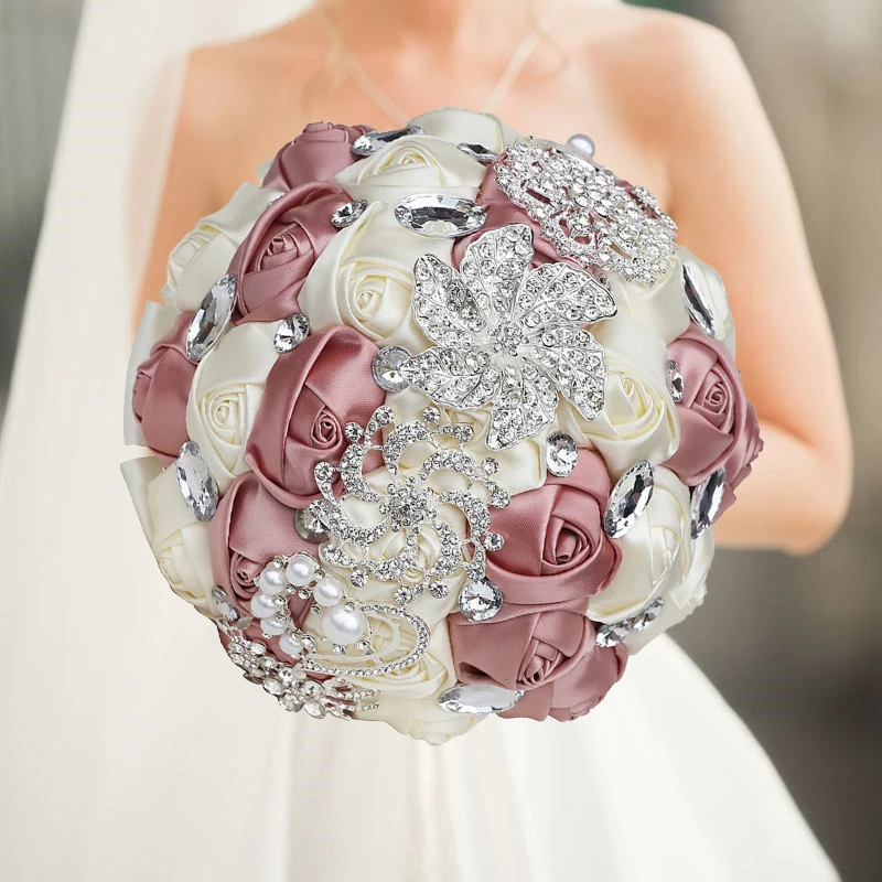 1PC/LOT Champage Wedding Ribbon Brooch Bouquet For Wedding Party